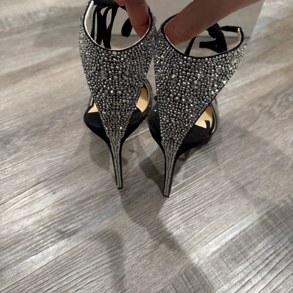Jimmy Choo Talaya 100 Black Suede Crystal Hotfix Embellished Heels Sandals - Picture 7 of 13